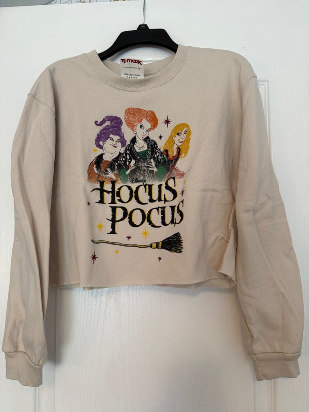 Disney Beige Hocus Pocus Cropped Sweatshirt with Multicolor Witch Graphic